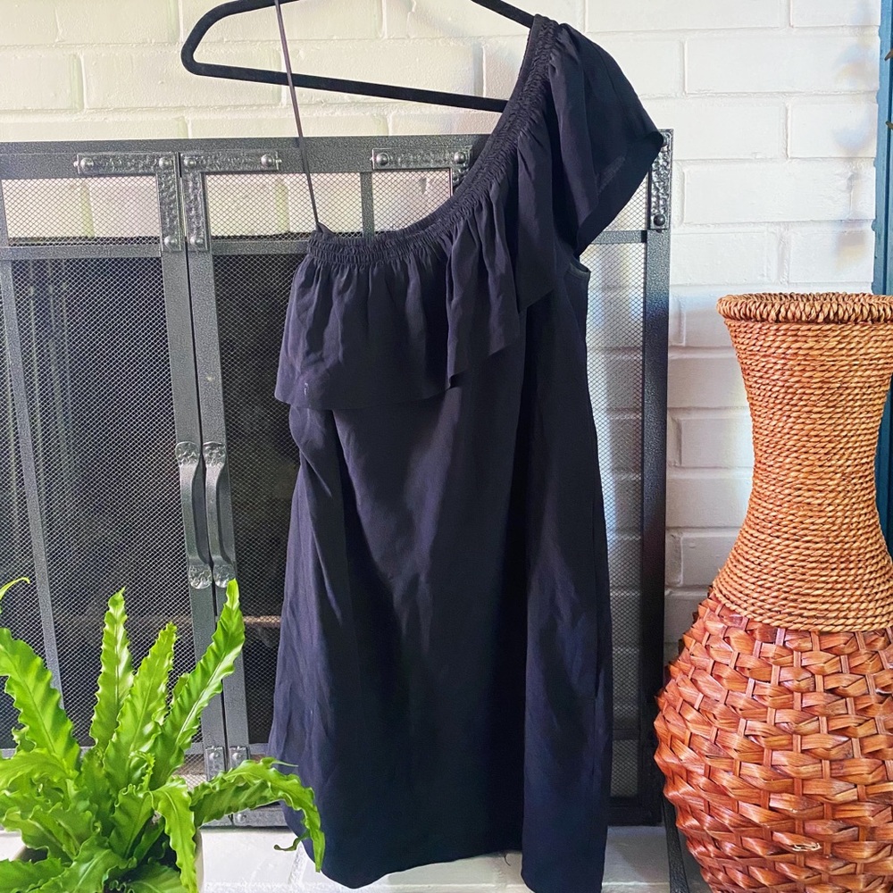 Madewell Silk One-Shoulder Black Dress
